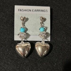 Silver and Turquoise Heart Earrings